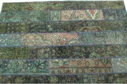 Patchwork Rug Green Purple in 250x170cm (3 / 5)