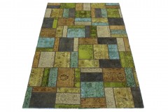 Patchwork Rug Beige Turquoise Green Purple in 300x200