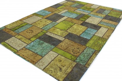 Patchwork Rug Beige Turquoise Green Purple in 300x200 (3 / 4)