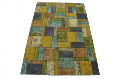 Patchwork Teppich Gold Beige Türkis Blau in 300x200