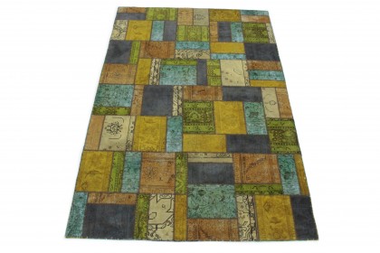 Patchwork Rug Gold Beige Turquoise Blue in 300x200