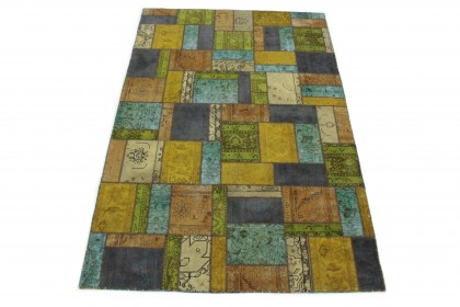 Patchwork Teppich Gold Beige Türkis Blau in 300x200