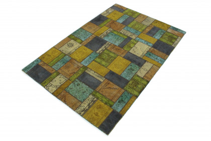 Patchwork Teppich Gold Beige Türkis Blau in 300x200 (2 / 5)