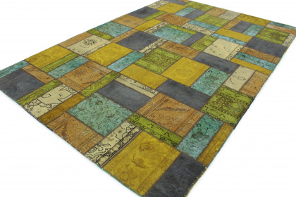 Patchwork Teppich Gold Beige Türkis Blau in 300x200 (3 / 5)