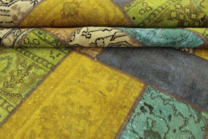 Patchwork Teppich Gold Beige Türkis Blau in 300x200 (5 / 5)