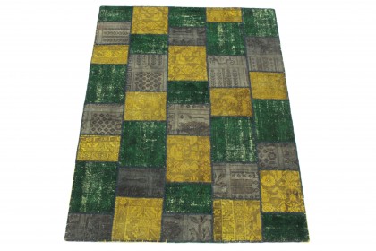 Patchwork Teppich Grau Gelb Grün in 200x150