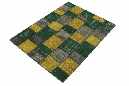 Patchwork Teppich Grau Gelb Grün in 200x150 (2 / 6)