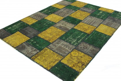 Patchwork Teppich Grau Gelb Grün in 200x150 (3 / 6)
