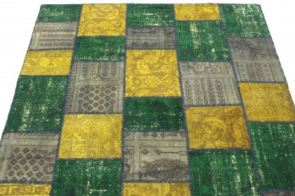 Patchwork Teppich Grau Gelb Grün in 200x150 (5 / 6)
