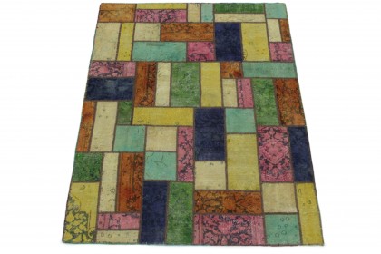 Patchwork Rug Rose Yellow Turquoise Beige Orange in 200x150