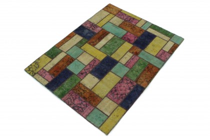 Patchwork Rug Rose Yellow Turquoise Beige Orange in 200x150 (2 / 5)