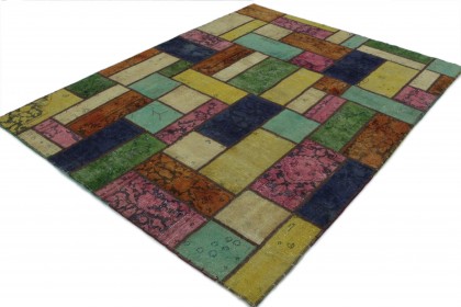 Patchwork Rug Rose Yellow Turquoise Beige Orange in 200x150 (3 / 5)