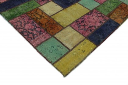 Patchwork Rug Rose Yellow Turquoise Beige Orange in 200x150 (4 / 5)