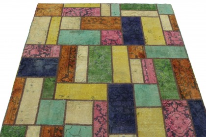 Patchwork Rug Rose Yellow Turquoise Beige Orange in 200x150 (5 / 5)