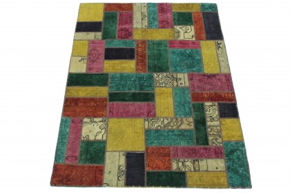 Patchwork Rug Turquoise Green Yellow Pink in 200x150