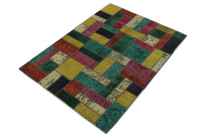 Patchwork Teppich Türkis Grün Gelb Pink in 200x150 (2 / 7)