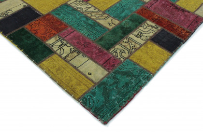 Patchwork Teppich Türkis Grün Gelb Pink in 200x150 (3 / 7)