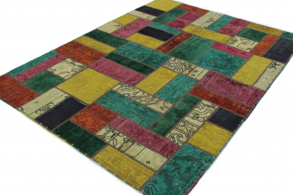 Patchwork Teppich Türkis Grün Gelb Pink in 200x150 (4 / 7)