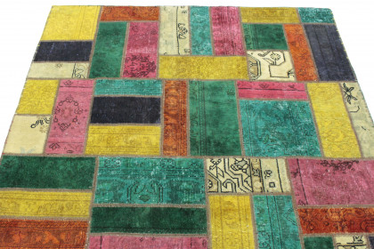 Patchwork Teppich Türkis Grün Gelb Pink in 200x150 (5 / 7)