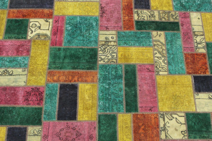 Patchwork Teppich Türkis Grün Gelb Pink in 200x150 (6 / 7)
