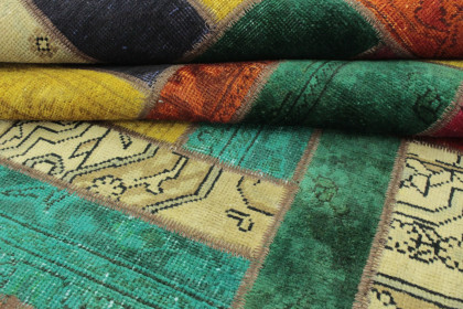 Patchwork Teppich Türkis Grün Gelb Pink in 200x150 (7 / 7)