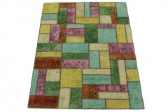 Patchwork Teppich Beige Türkis Pink in 200x150