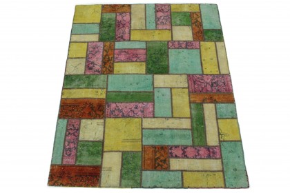 Patchwork Rug Beige Turquoise Pink in 200x150