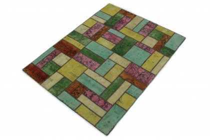 Patchwork Rug Beige Turquoise Pink in 200x150 (2 / 4)