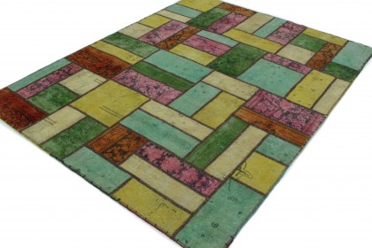 Patchwork Rug Beige Turquoise Pink in 200x150 (3 / 4)