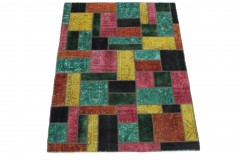 Patchwork Rug Turquoise Pink Yellow Orange in 200x150