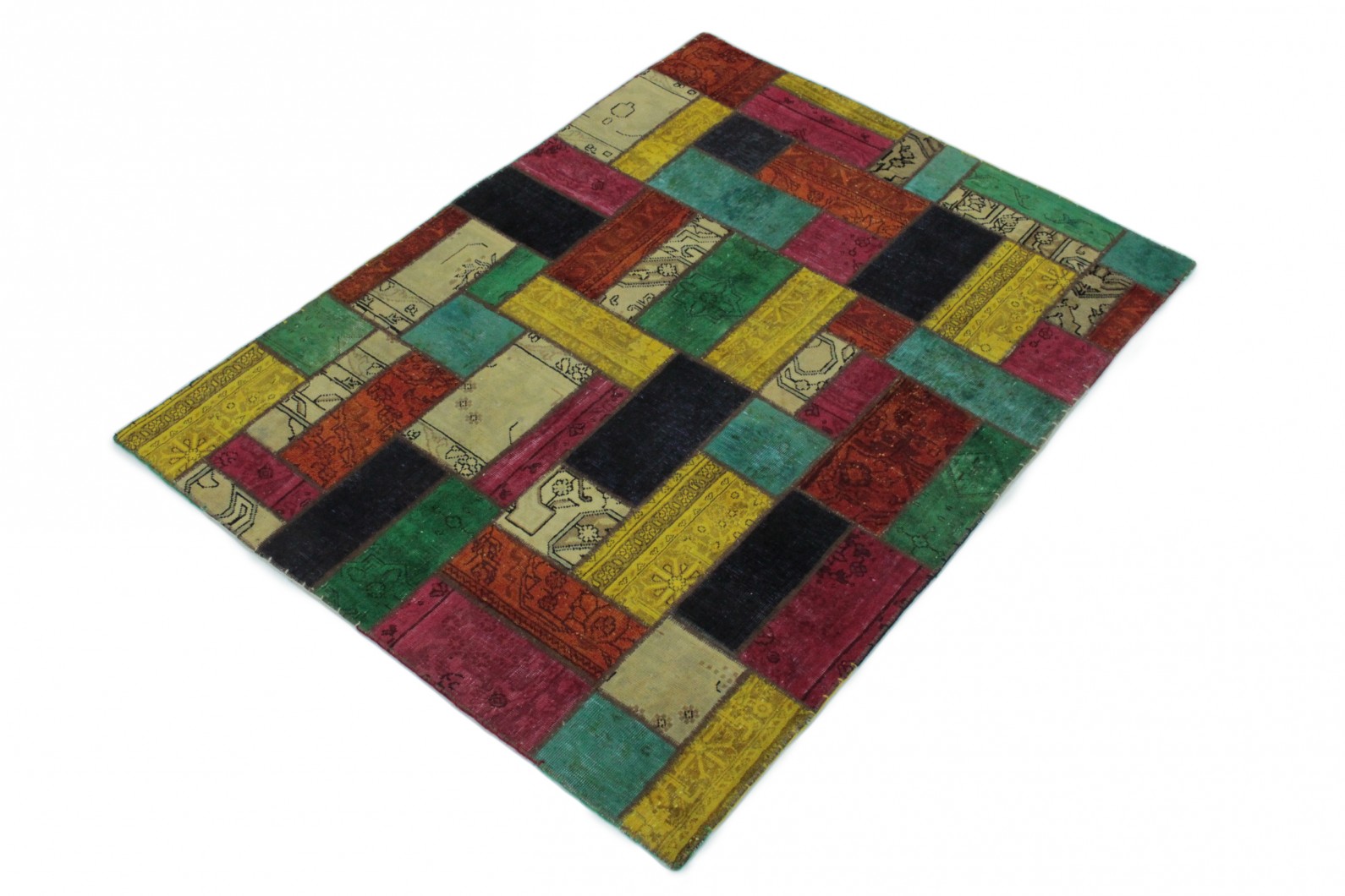 Patchwork teppich gelb grün türkis orange beige in 200x150 (1001 ...