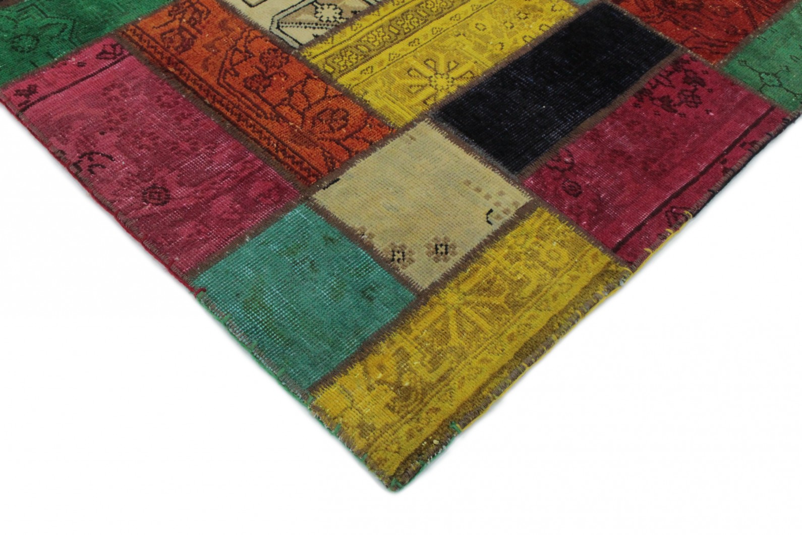 Patchwork teppich gelb grün türkis orange beige in 200x150 (1001 ...