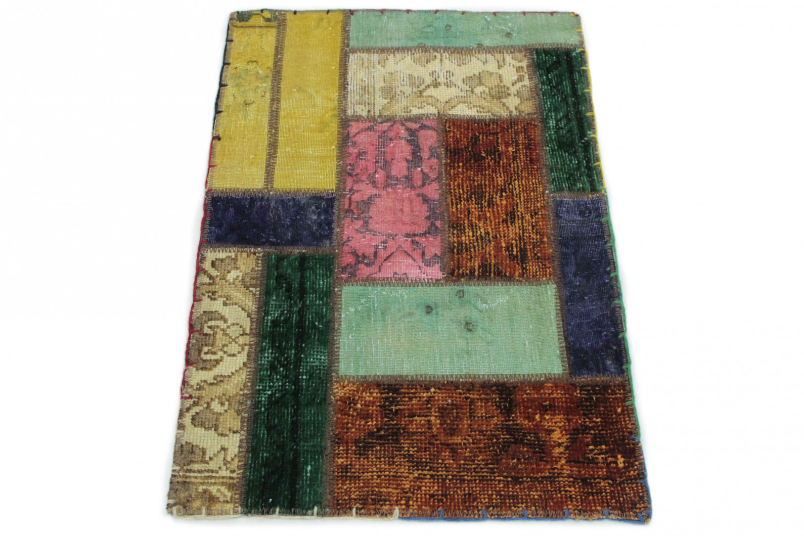 Patchwork teppich gelb orange rosa grün beige in 90x60 (1001 ...