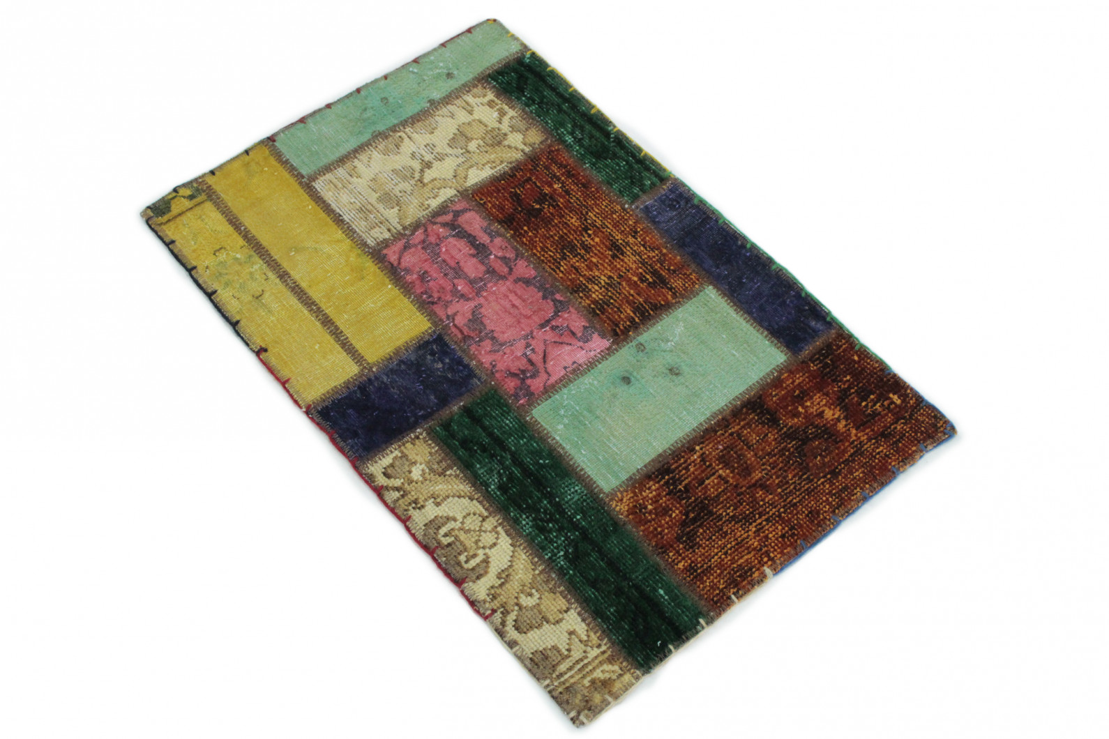 Patchwork teppich gelb orange rosa grün beige in 90x60 (1001 ...