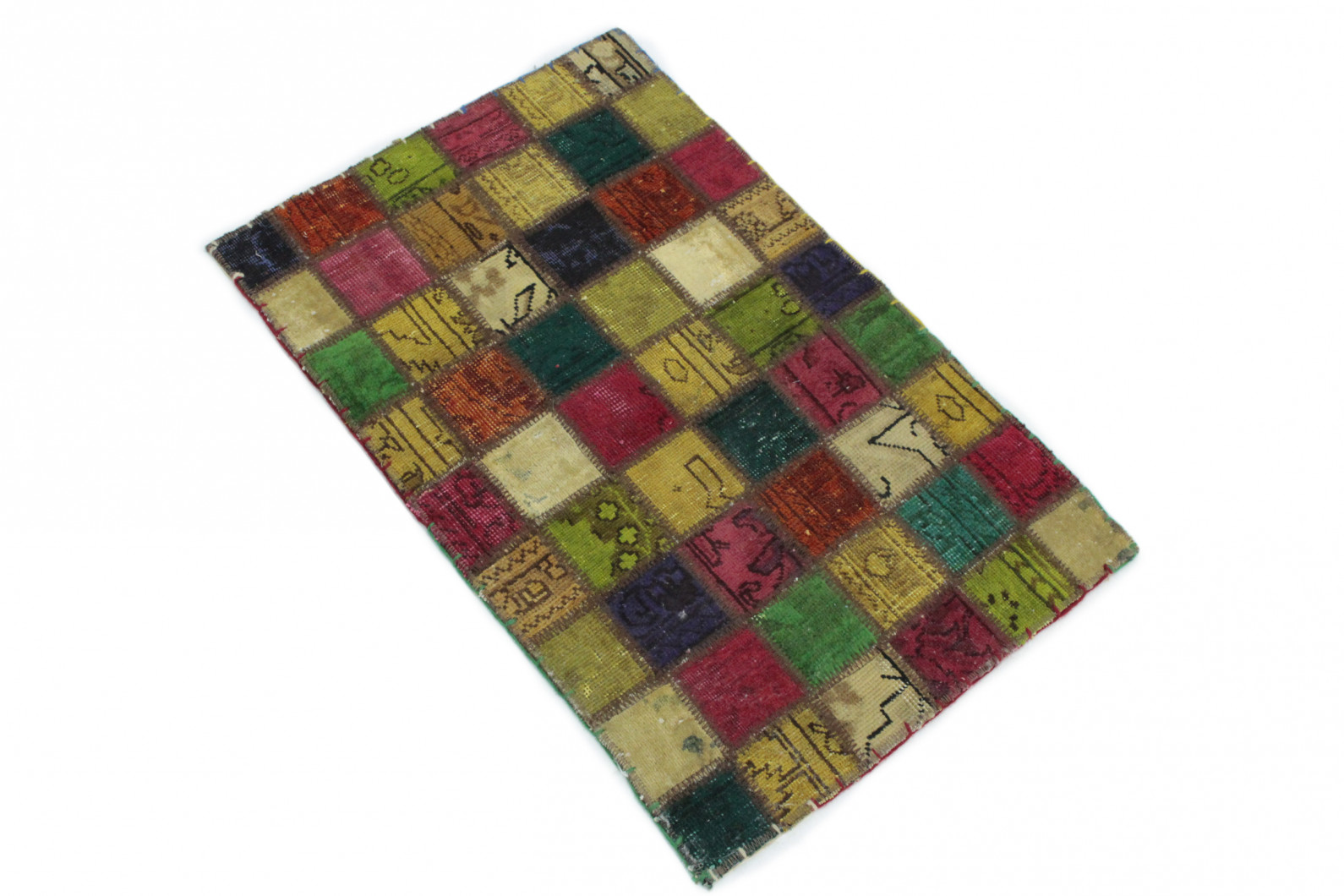 Patchwork Teppich Grün Beige Rot Lila in 90x60 (1001-167096) - carpetido.de