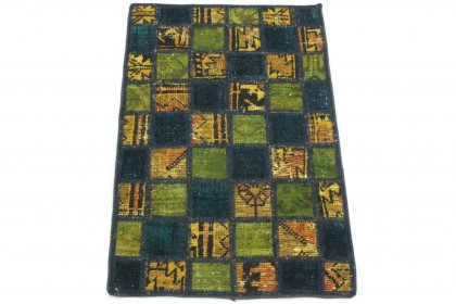 Patchwork Teppich Gelb Grün Blau in 90x60 (1 / 3)