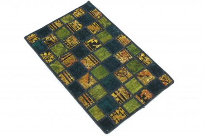 Patchwork Teppich Gelb Grün Blau in 90x60 (2 / 3)
