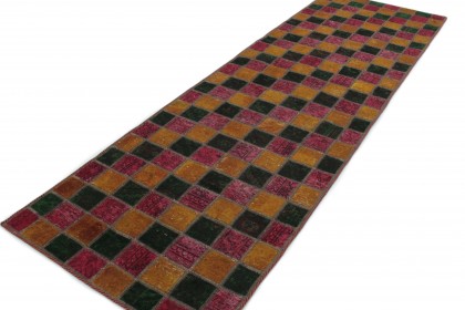 Patchwork Rug Runner Orange Pink Green in 270x80 (2 / 4)