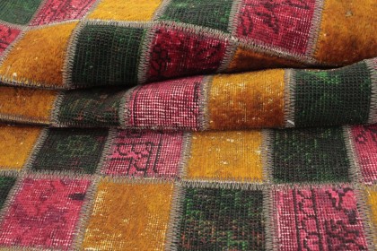 Patchwork Rug Runner Orange Pink Green in 270x80 (4 / 4)