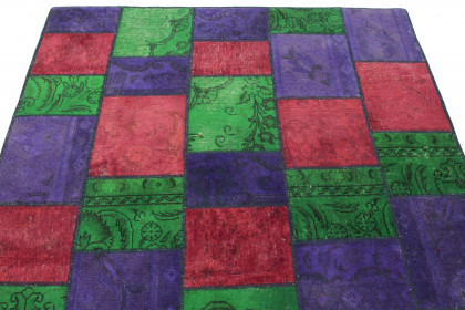 Patchwork Rug Green Purple Red in 200x150 (4 / 5)
