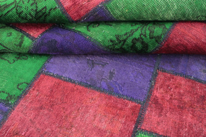Patchwork Rug Green Purple Red in 200x150 (5 / 5)