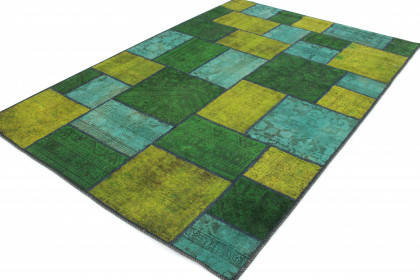 Patchwork Teppich Grün Türkis Gelb in 240x160 (3 / 5)