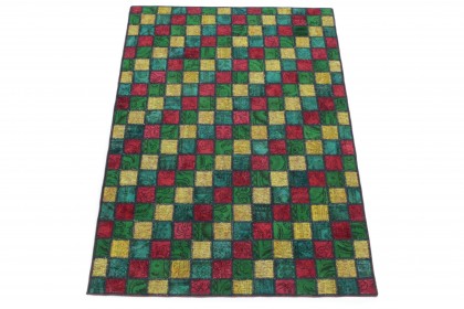 Patchwork Teppich Rot Gelb Türkis Grün in 210x150