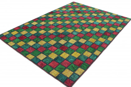 Patchwork Rug Red Yellow Turquoise Green in 210x150 (2 / 4)