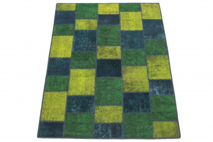 Patchwork Teppich Türkis Grün Gelb in 200x150