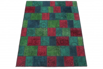Patchwork Rug Red Green Turquoise in 210x150