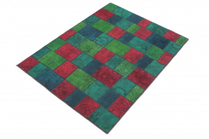 Patchwork Rug Red Green Turquoise in 210x150 (2 / 6)
