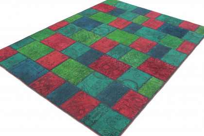 Patchwork Rug Red Green Turquoise in 210x150 (3 / 6)