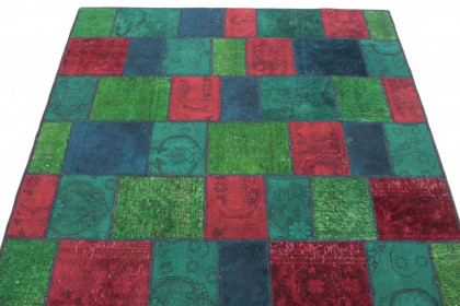 Patchwork Rug Red Green Turquoise in 210x150 (5 / 6)