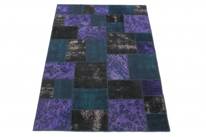 Patchwork Teppich Lila Blau Schwarz in 240x170
